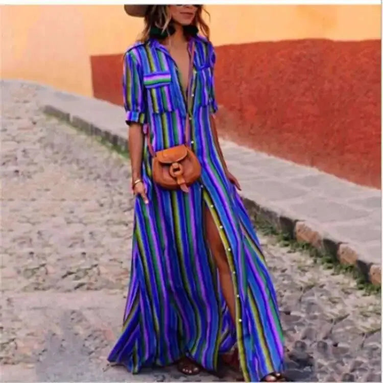 Georgina - Striped casual long maxi dress