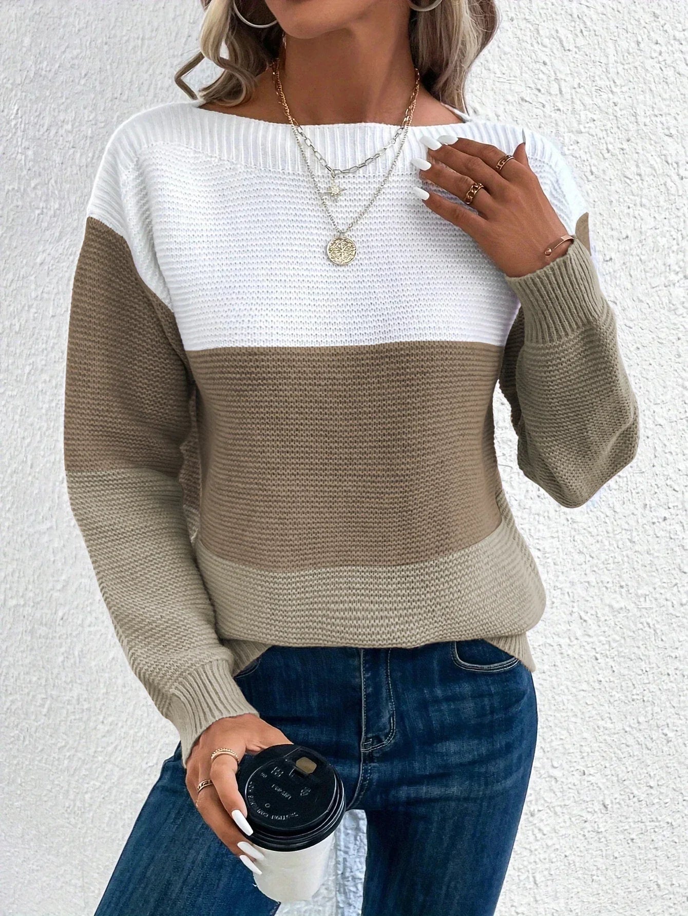 Allysa Casual Sweater | Casual Striped Wide Neck Sweater