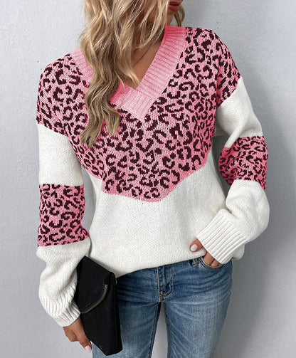 Xinna Sweater | Women's leopard V-neck sweater