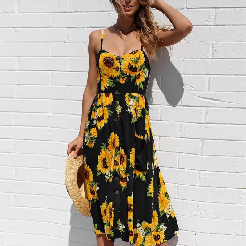 Susan - Summer sexy midi dress with beach print