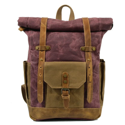 Finn | Stylish Military Canvas Backpack with Roltop for Hiking and Laptop