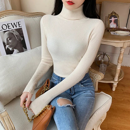 Turtleneck sweater with turn-up for women