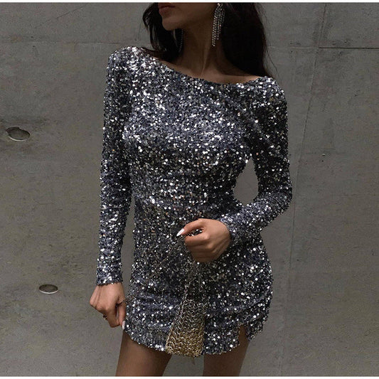 Glitter dress with open back