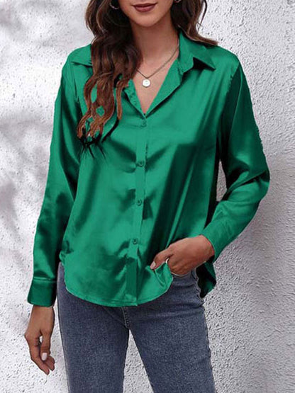 JENNY | Women's satin blouse loose fit, button closure, silk sleeves