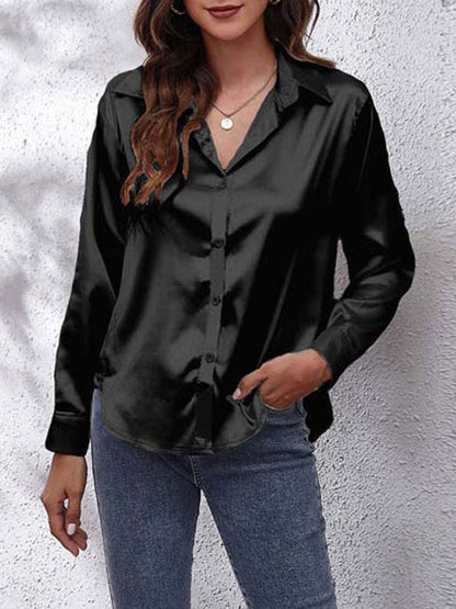 JENNY | Women's satin blouse loose fit, button closure, silk sleeves