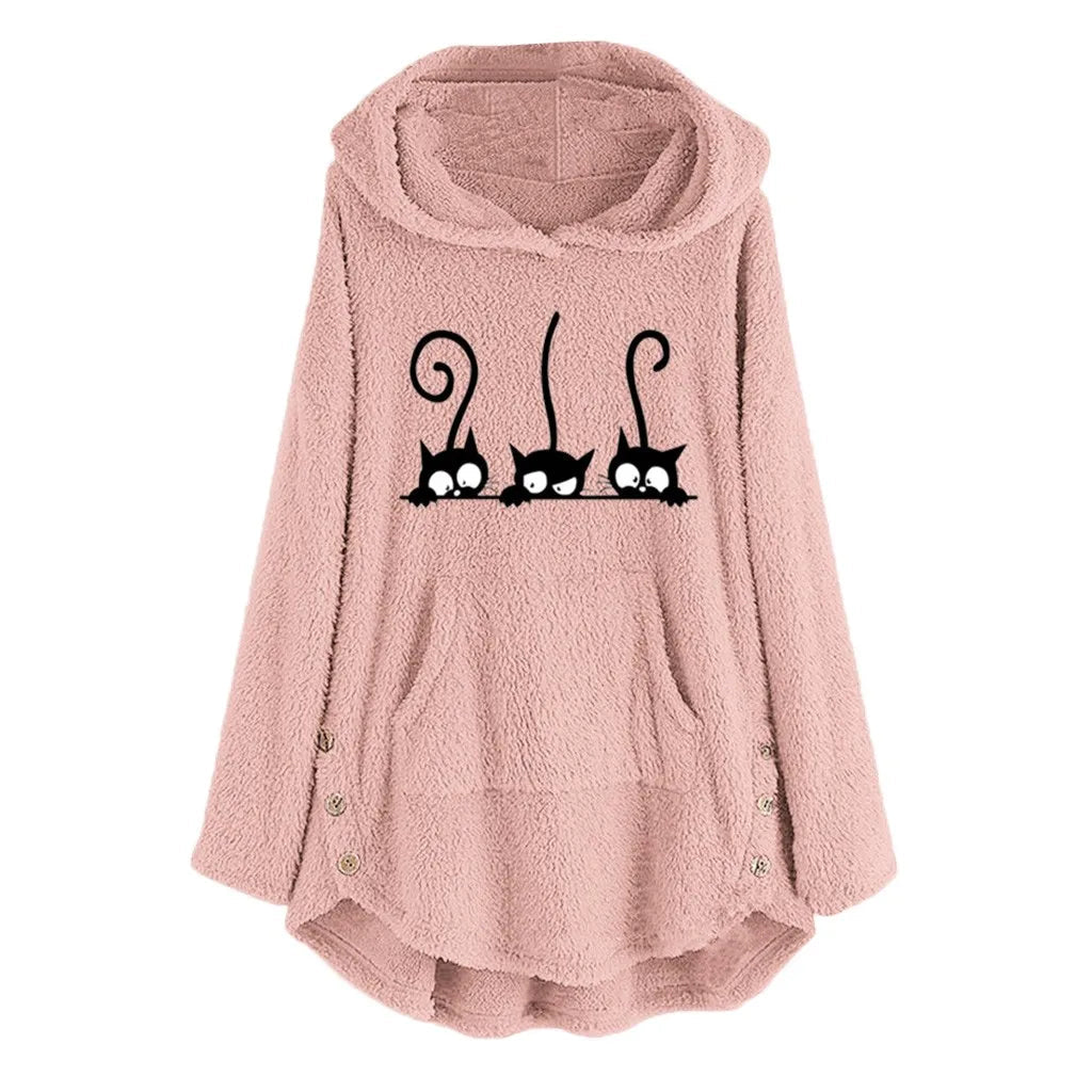 Jess | Casual warm hoodie with fleece cat embroidery - Ideal for fall/winter