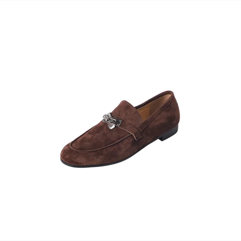 Suede flat shoes with buckle