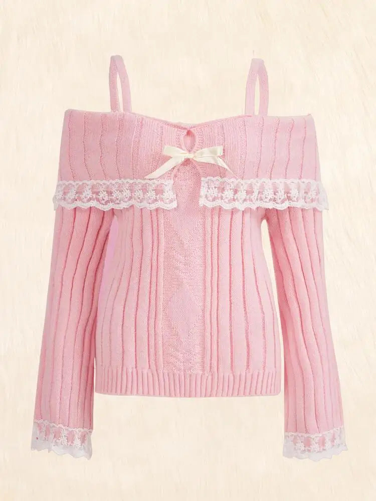 Off-shoulder sweater with bow for women