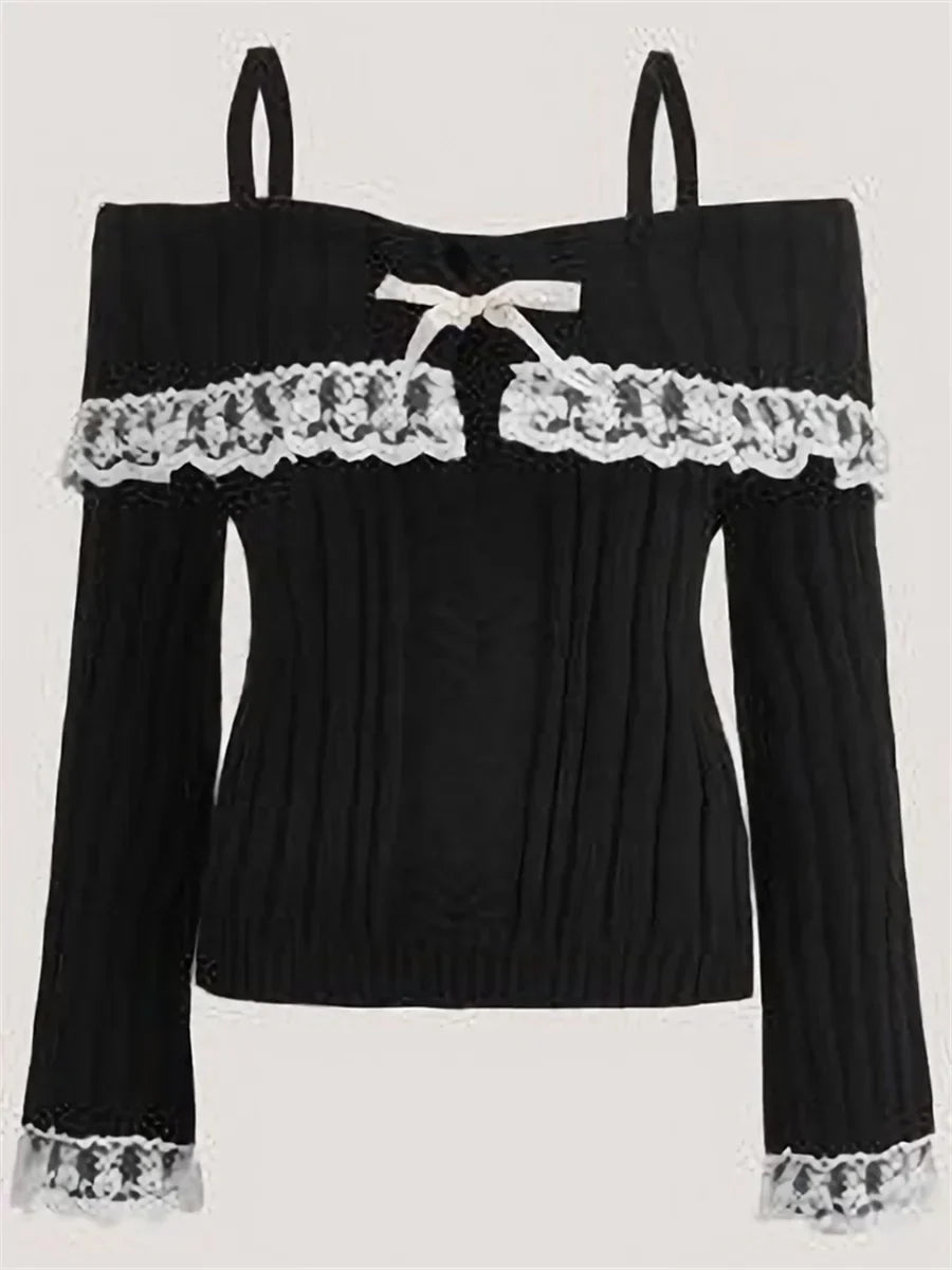 Off-shoulder sweater with bow for women