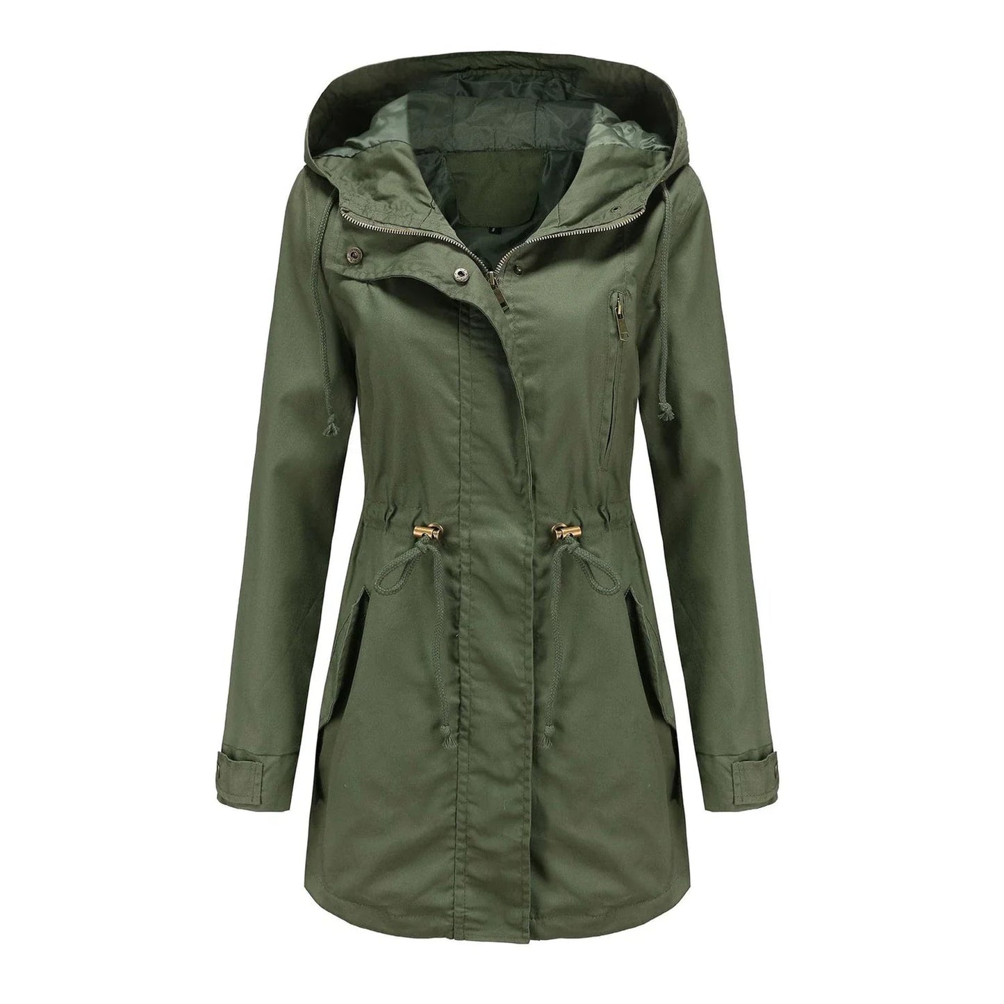 Stylish rain jacket with hood and adjustable waistband for women | Ideal for fall/winter