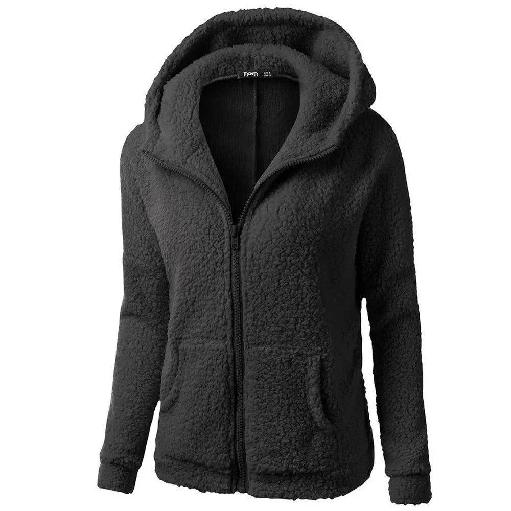 Jess | Elegant Warm Hoodie With Teddy Bear Faux Fur And Zipper - Ideal For Fall/Winter