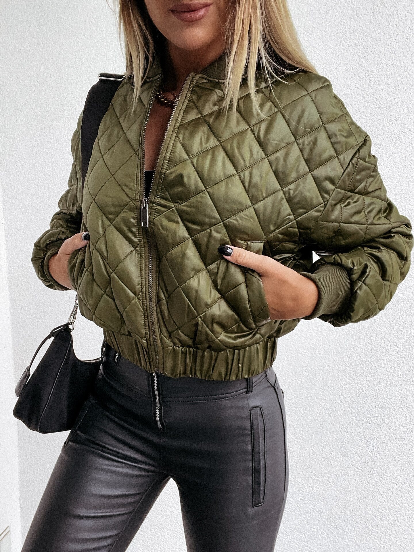 - Metallic quilted jacket for women