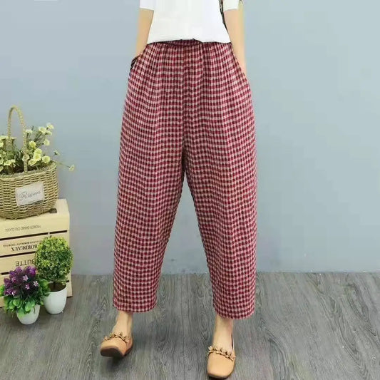 Wennyfred - Summer plaid fashion pants