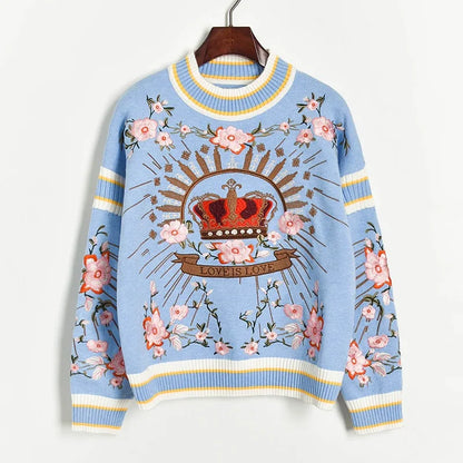 Adelle Sweater | Ladies Embroidered Floral Crown Sweater