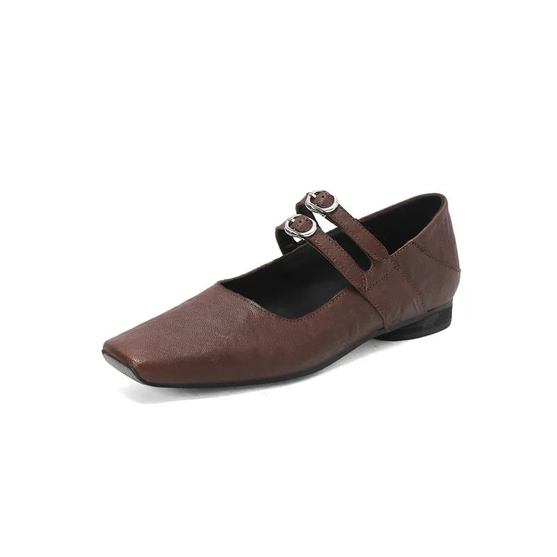 Classic square toe shoes with double strap