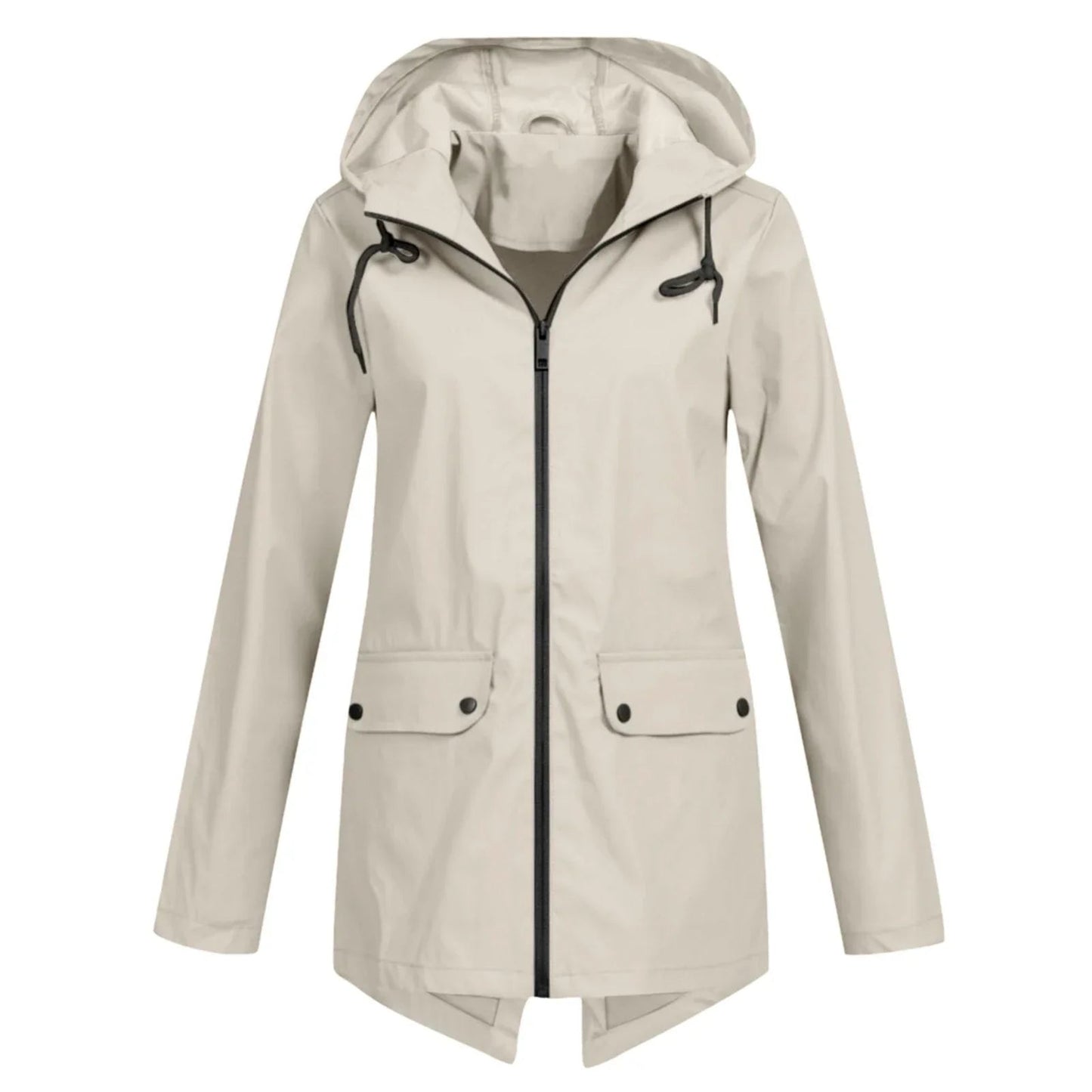 Casual waterproof rain jacket with hood and zipper for women | Ideal for fall/winter