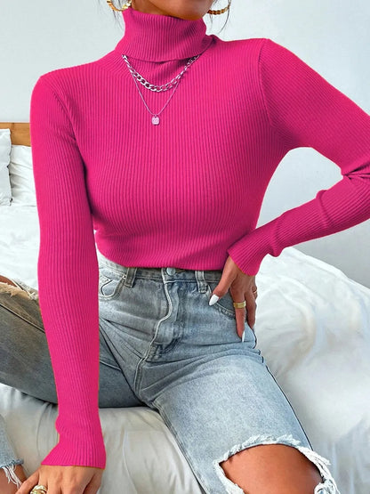 Turtleneck sweater with turn-up for women