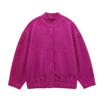 Oversized Jackets | Ladies Long Sleeve Top Coats: Hidden Buttons, Round Neck