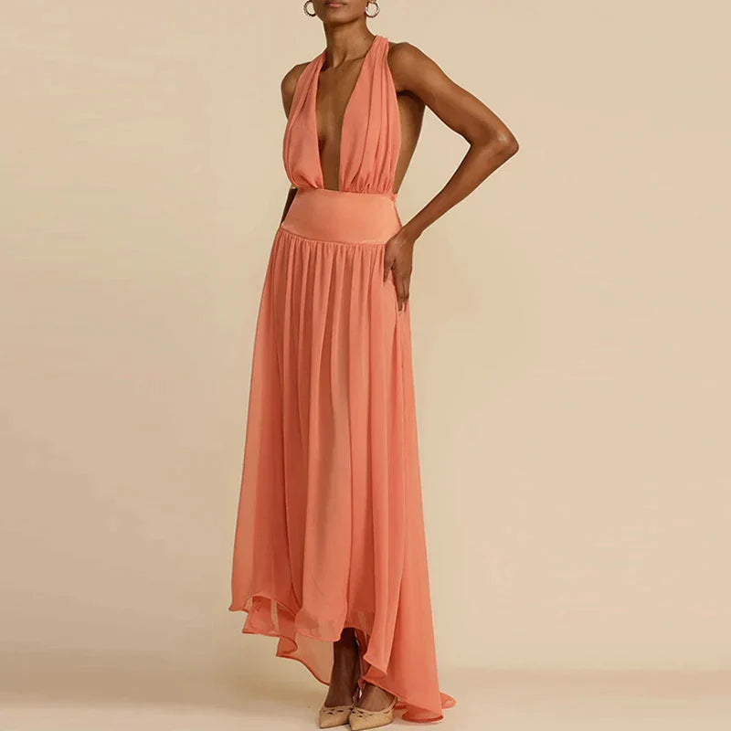 Niamh - Deep maxi dress with V-neckline