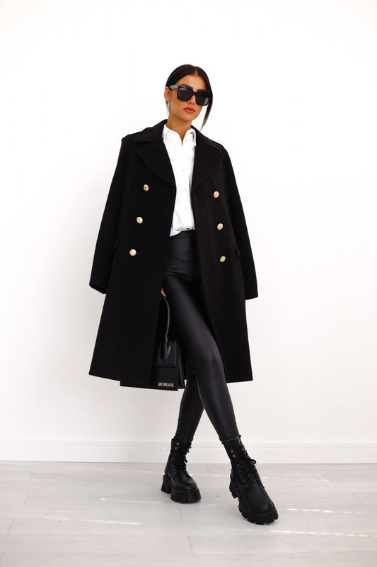 Double-breasted wool coat for women