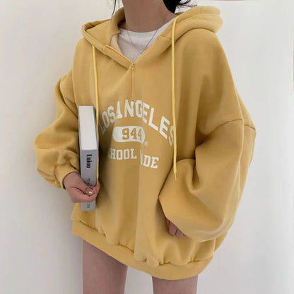 Jess | Casual Oversized Beige Hoodie With Los Angeles Print - Ideal For Fall/Winter