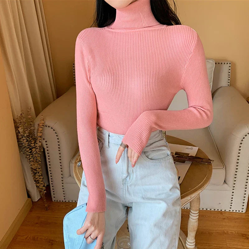 Turtleneck sweater with turn-up for women