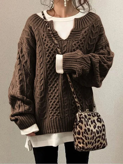 Pullover with half-open collar for women