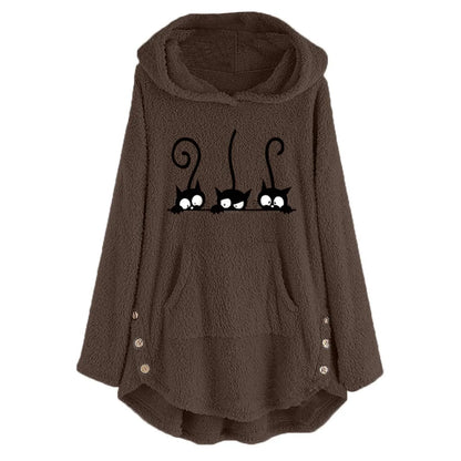 Jess | Casual warm hoodie with fleece cat embroidery - Ideal for fall/winter