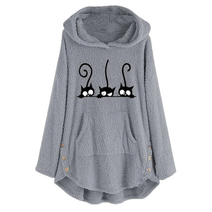 Jess | Casual warm hoodie with fleece cat embroidery - Ideal for fall/winter