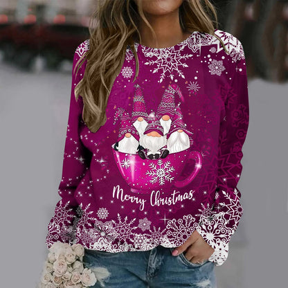 Zorana - Warm sweater with round neckline and Merry Christmas print for women