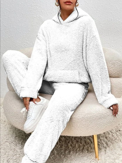 Cozy, cuddly, stylish teddy bear hoodie and jogging bottoms set for women