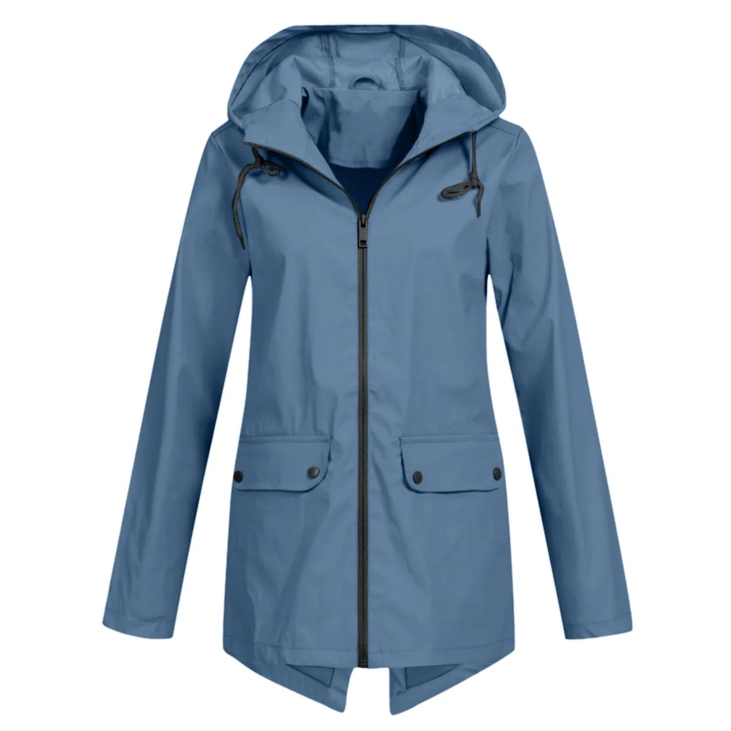 Casual waterproof rain jacket with hood and zipper for women | Ideal for fall/winter