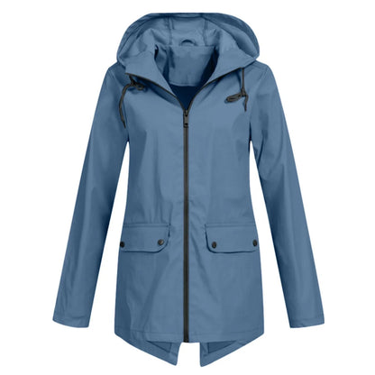 Casual waterproof rain jacket with hood and zipper for women | Ideal for fall/winter