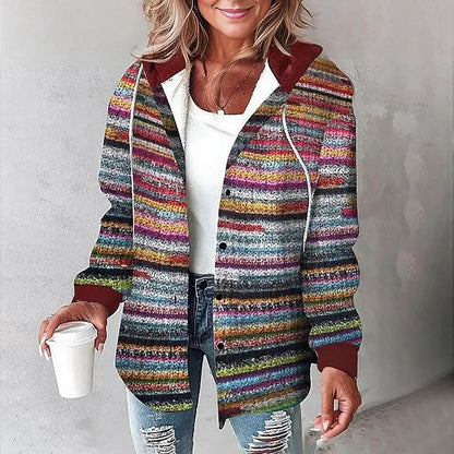 Cozy plaid overshirt with hood for women