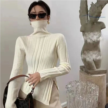 Xanthe - Turtleneck sweater ladies side slit long sleeves