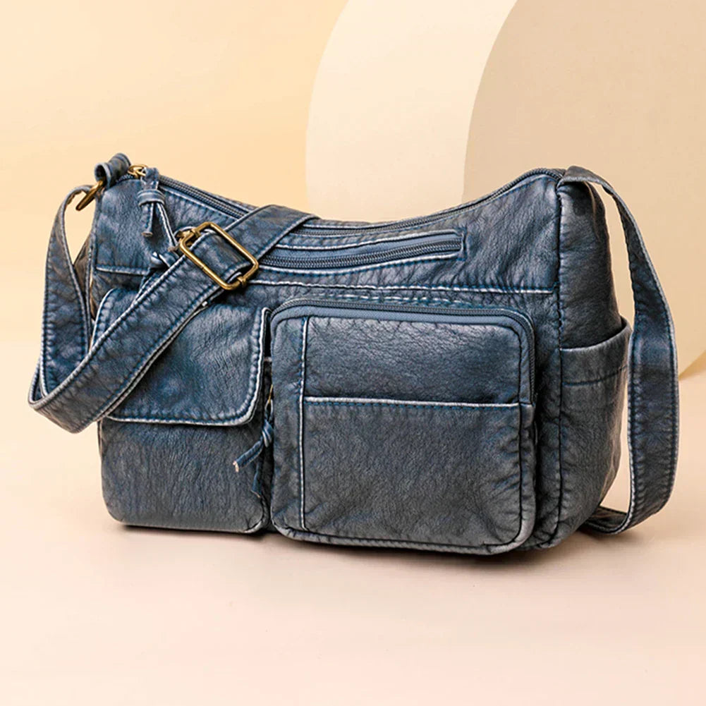 Selma™ | Vintage leather shoulder bag with multiple pockets