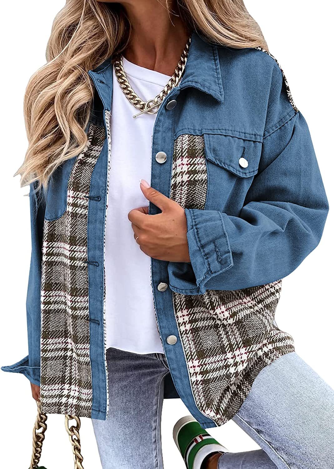 Long-sleeved denim jacket with button placket - Rosalind