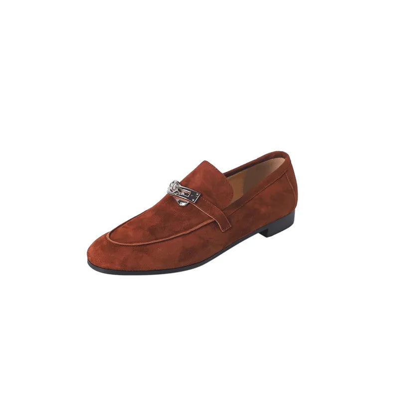 Suede flat shoes with buckle