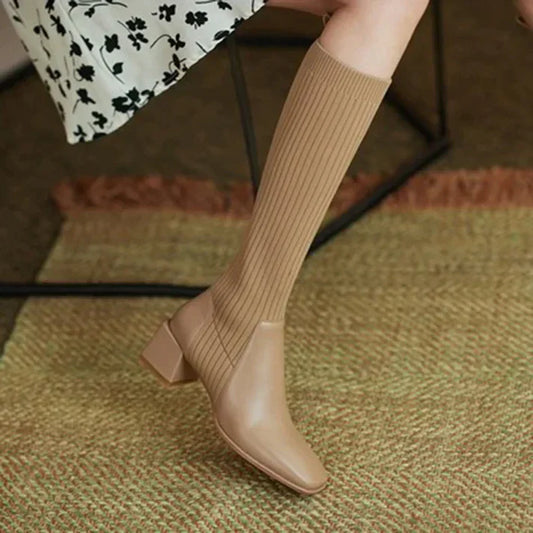 Rose Boots | Mid-Calf Sock Boots with Block Heels