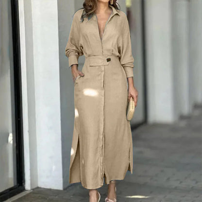 Amytist -Elegant women's long sleeve dress with side slit