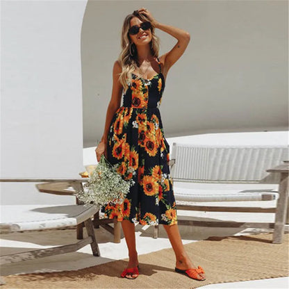 Susan - Summer sexy midi dress with beach print