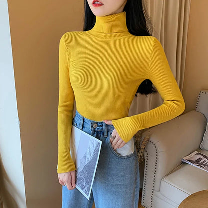 Turtleneck sweater with turn-up for women