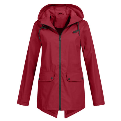 Casual waterproof rain jacket with hood and zipper for women | Ideal for fall/winter