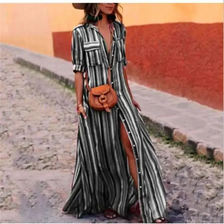 Georgina - Striped casual long maxi dress