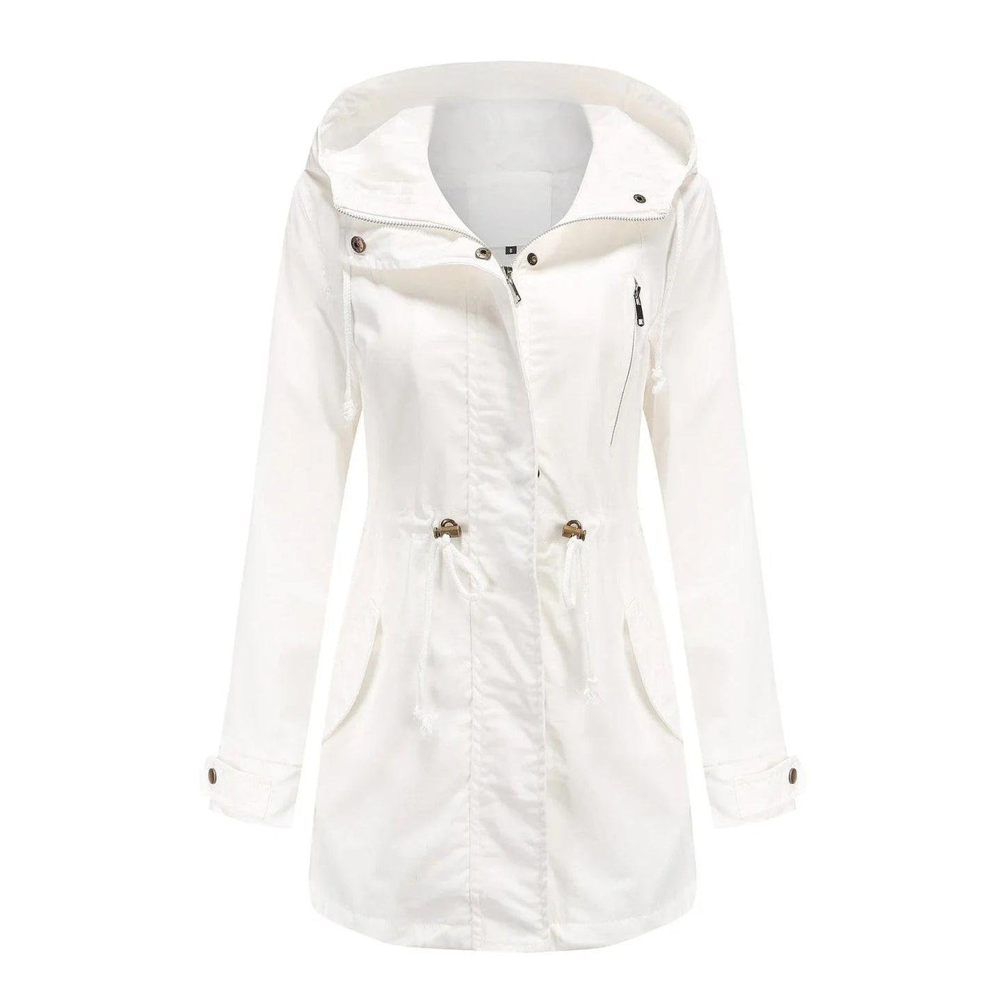 Stylish rain jacket with hood and adjustable waistband for women | Ideal for fall/winter