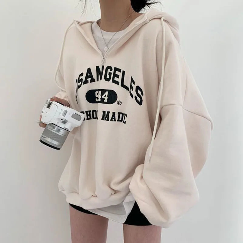 Jess | Casual Oversized Beige Hoodie With Los Angeles Print - Ideal For Fall/Winter