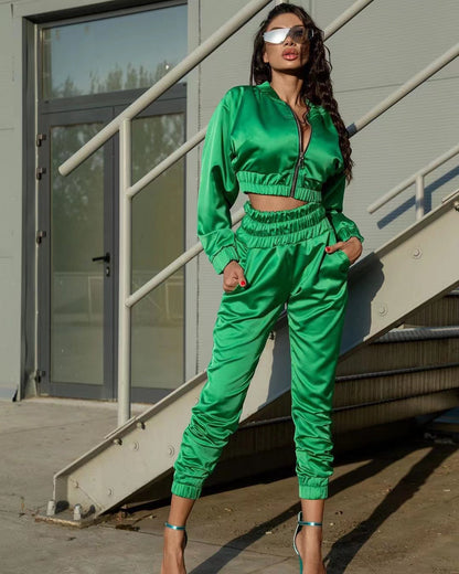 Jess-Mode - Stylish satin fall tracksuit for women