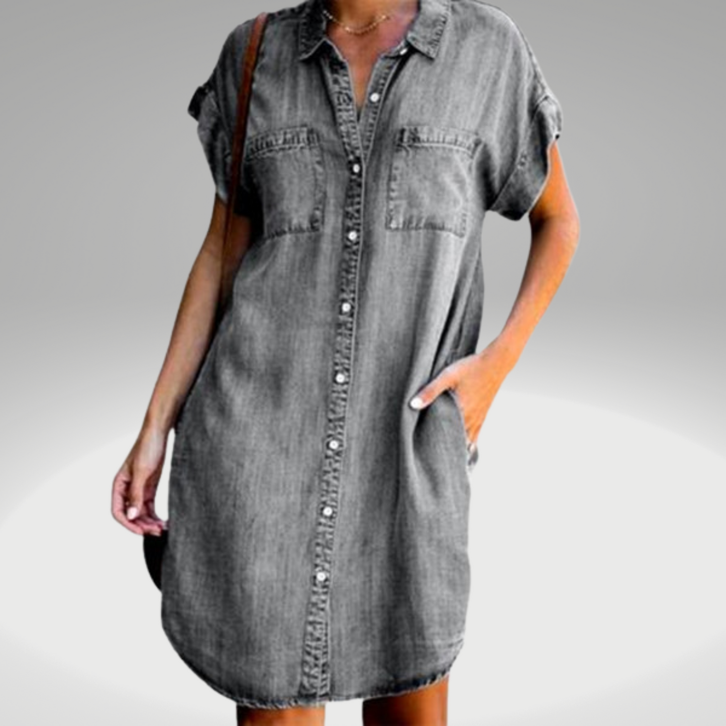 Elikah -Half-length dress in plain denim