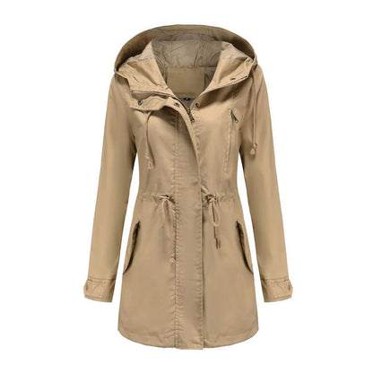 Stylish rain jacket with hood and adjustable waistband for women | Ideal for fall/winter