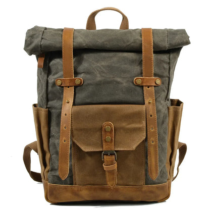 Finn | Stylish Military Canvas Backpack with Roltop for Hiking and Laptop